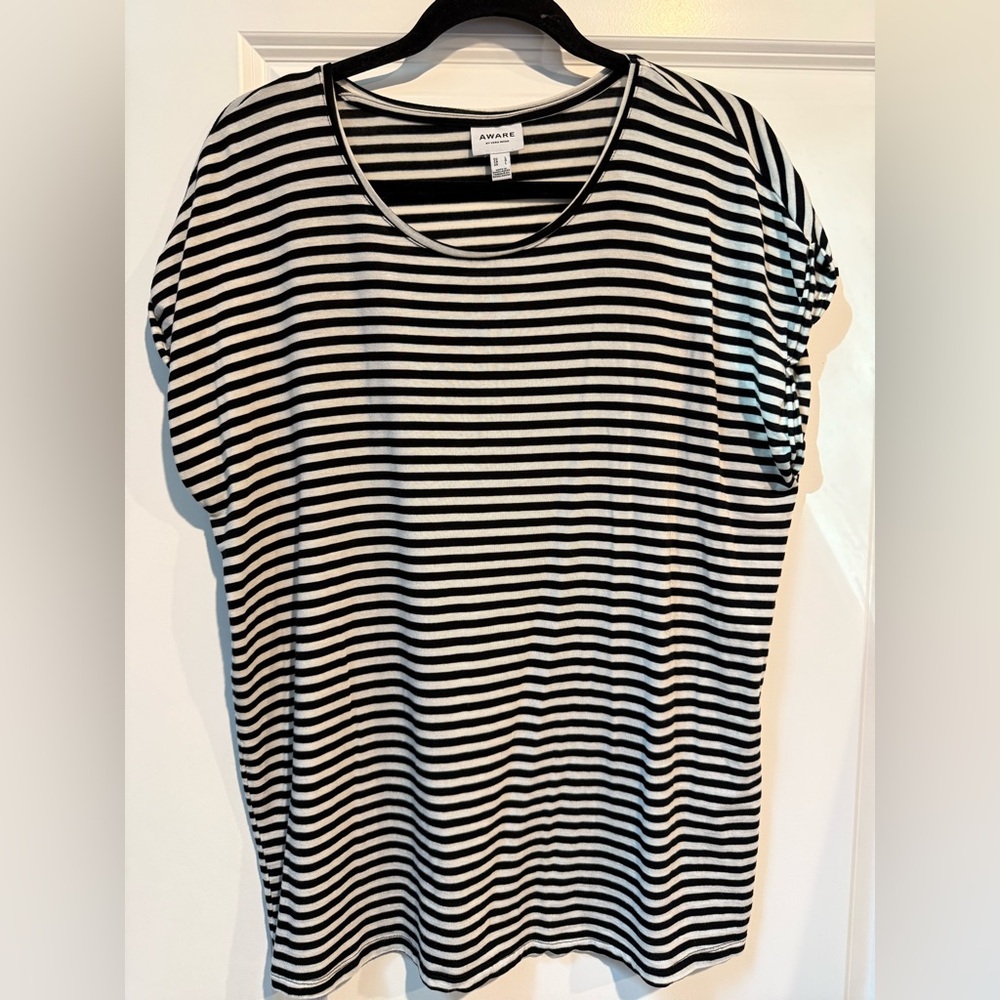 Vero Moda Black and White Striped Short Sleeve Top